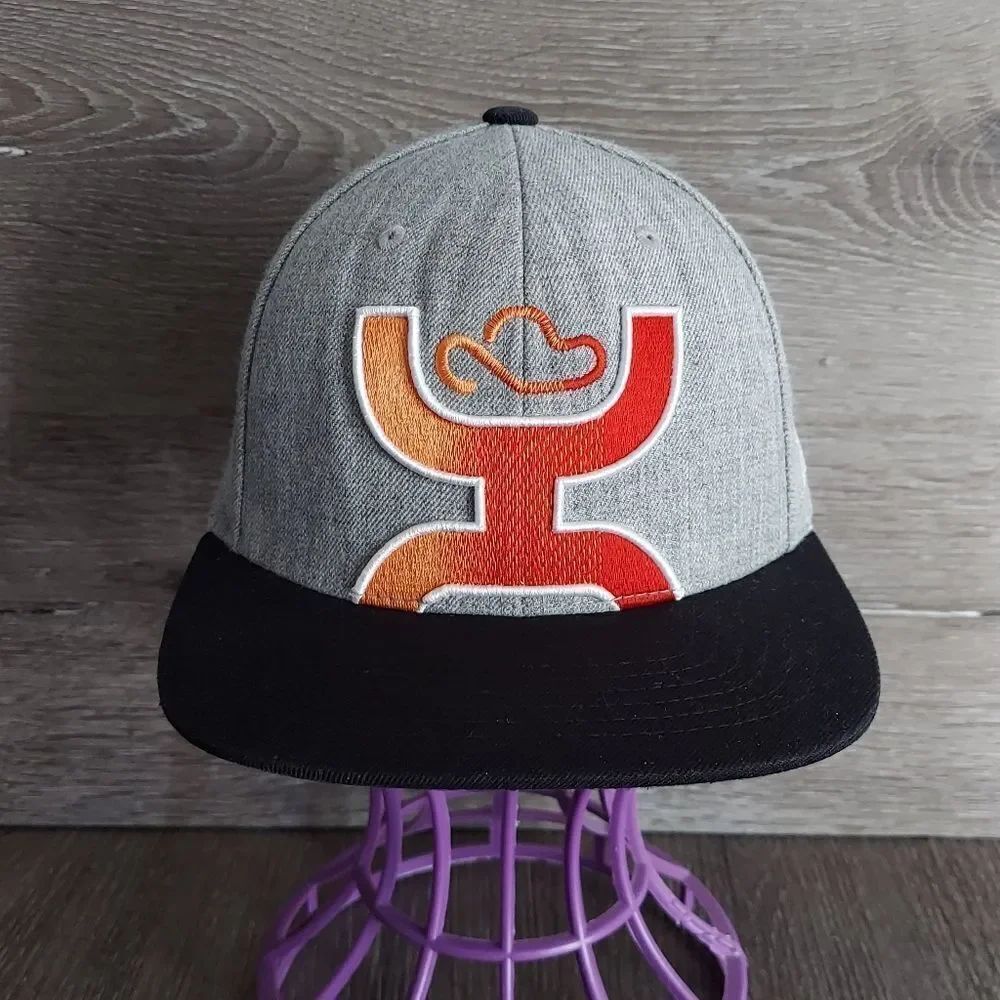 Hooey Gray and Black Snapback Hat with Orange Logo Flat Bill